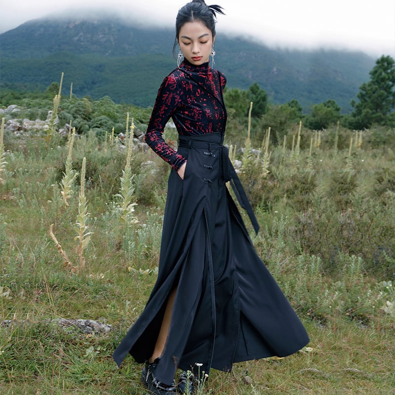 [Big Blue Dragon Series]★China style trousers★Bottoms Gaucho pants Loose Casual Black Black