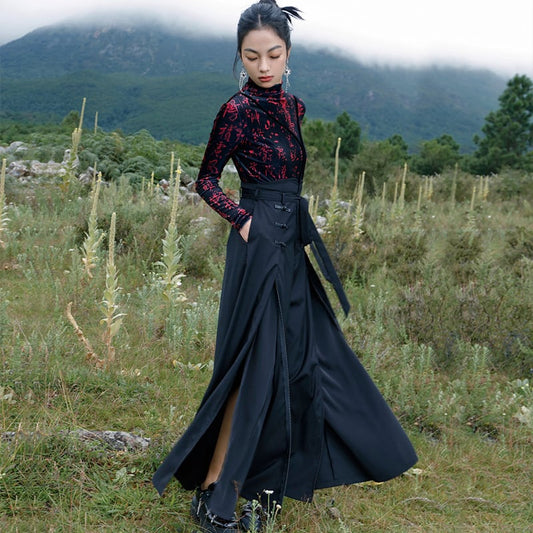 [Big Blue Dragon Series]★China style trousers★Bottoms Gaucho pants Loose Casual Black Black