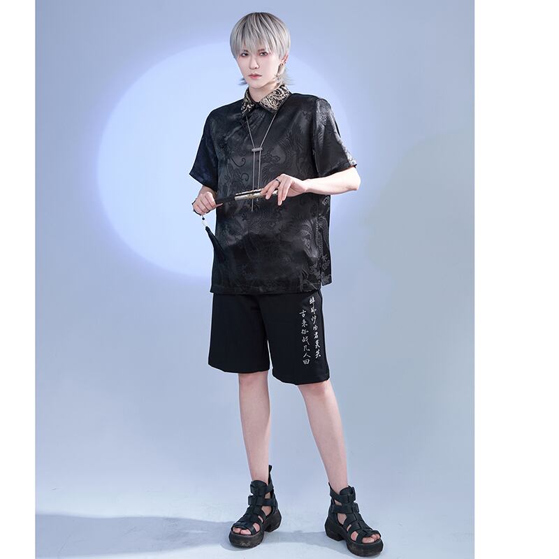 [Kyodo Series]★China style trousers★Bottoms, casual pants, shorts, short length pants, unisex, men's, letter pattern