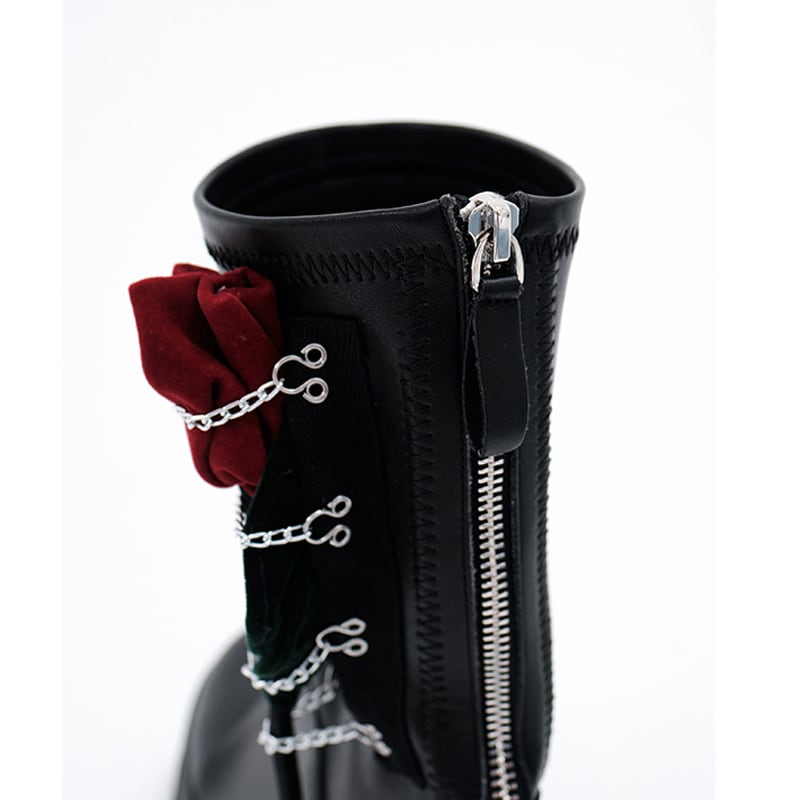 [chicsky---Kurono Series]★Shoes★Boots 35 36 37 38 39 Shoes Rose Chain Black Black Cute