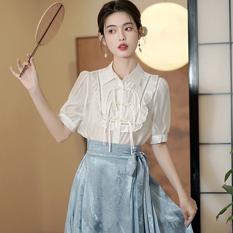 [QIYC Series] ★Chinese style skirt★ Bottoms Maki skirt Hanfu skirt Shinjeongshi Blue Blue Easy to match