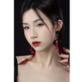 Load image into Gallery viewer, [MORE Bokuji series] ★China style earrings★ Pair earrings rose circle black red floral pattern retro
