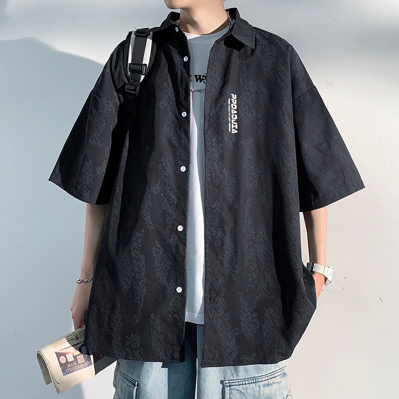 [Hyakuyakuge Series]★Shirt★ 2colors Black or White Short Sleeves Summer Print Unisex Large Size Men's Loose Fit Easy to Match