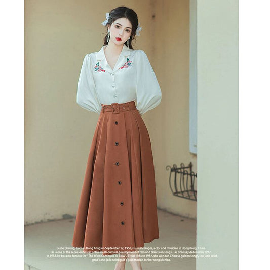 [XUANZI Series]★Shirt★ Long sleeve shirt, embroidered shirt, ladies, date, photography, literary style, V-neck