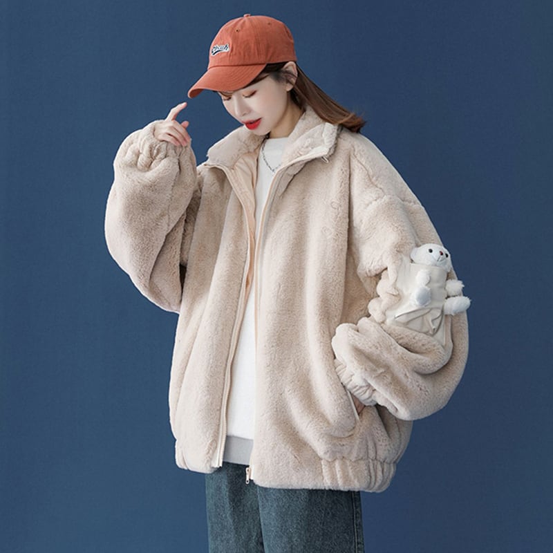 [Fujiiman Series] ★Winter Coat★ 2color Cute Unisex Men's Bear Bear Outerwear Blue Apricot SML XL 2XL