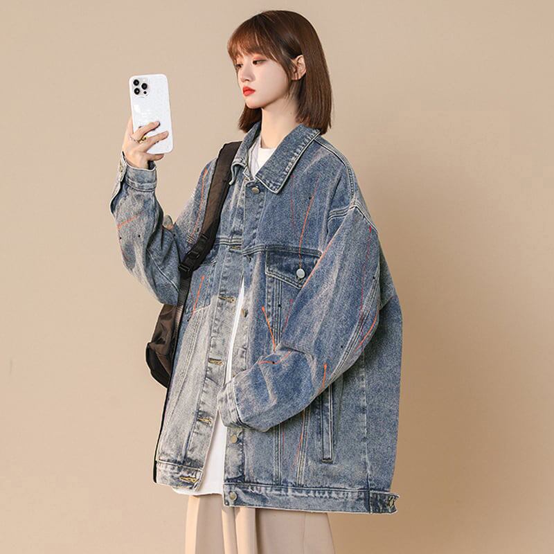 [Fujiiman Series] ★Jacket★ 3color Outer Denim Unisex Loose Light Blue Black Dark Blue