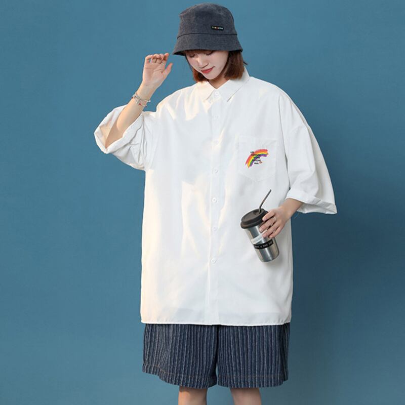 [SENSU Series] ★Short sleeve shirt★ Tops 4color Unisex Men's Rainbow Large Size Casual Cute