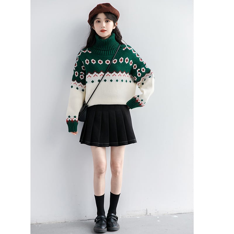 [ZISUO Series]★Sweater★ 2color Tops Christmas Red Green High Neck Thick Warm