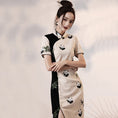 Load image into Gallery viewer, [Yukaku series] ★Cheongsam dress★ China dress Lace Improves temperament Panda Color scheme Beige
