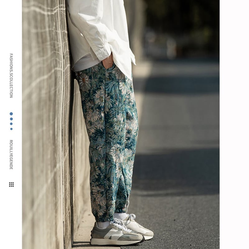 [Small Trouble Series]★China Style Pants★ 4color Oil Painting Style Floral Pattern Bottoms Unisex Men's Large Size