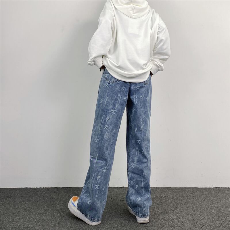 [MGJM Series]★Denim Pants★ Bottoms Unisex Men's Trousers Blue Blue Print Easy to Match