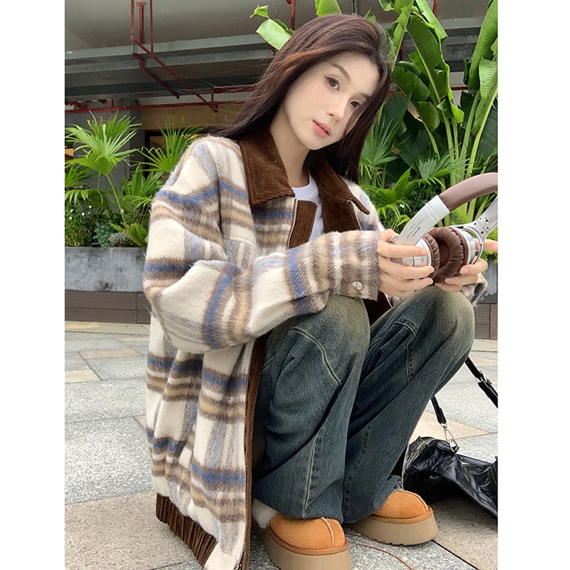 [Yuyiyeon Spicy Series] ★Outerwear★ Plaid Jacket Switching Casual Retro Easy to Match