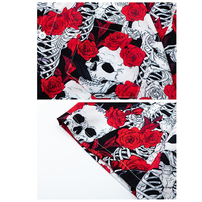 [TRAVEL ISSUANCE Series]★Shirt★ Hawaii Aloha Shirt Floral Pattern Unisex Men's Seaside Short Sleeve Skull