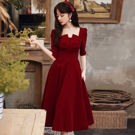 [Bride Story Series] ★Coming of Age Dress★ One Piece Party Dress Wedding Red Large Size SML LL 3L Fashion