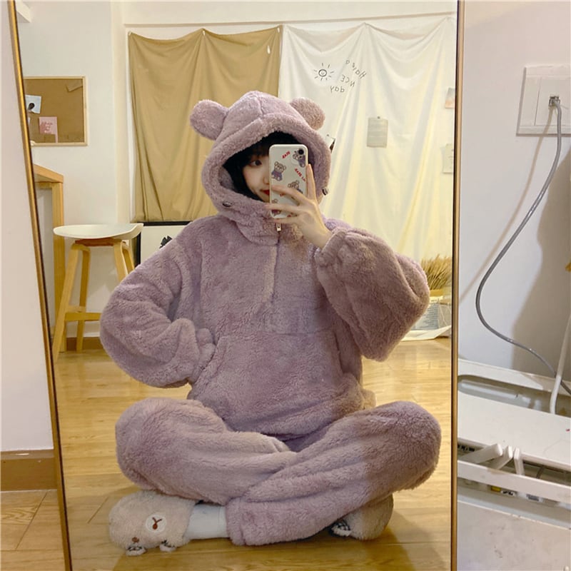 [Insufficient Moe Series]★Pajamas★ 3color Setup Bear Room Wear Loungewear Brown Purple Light Brown