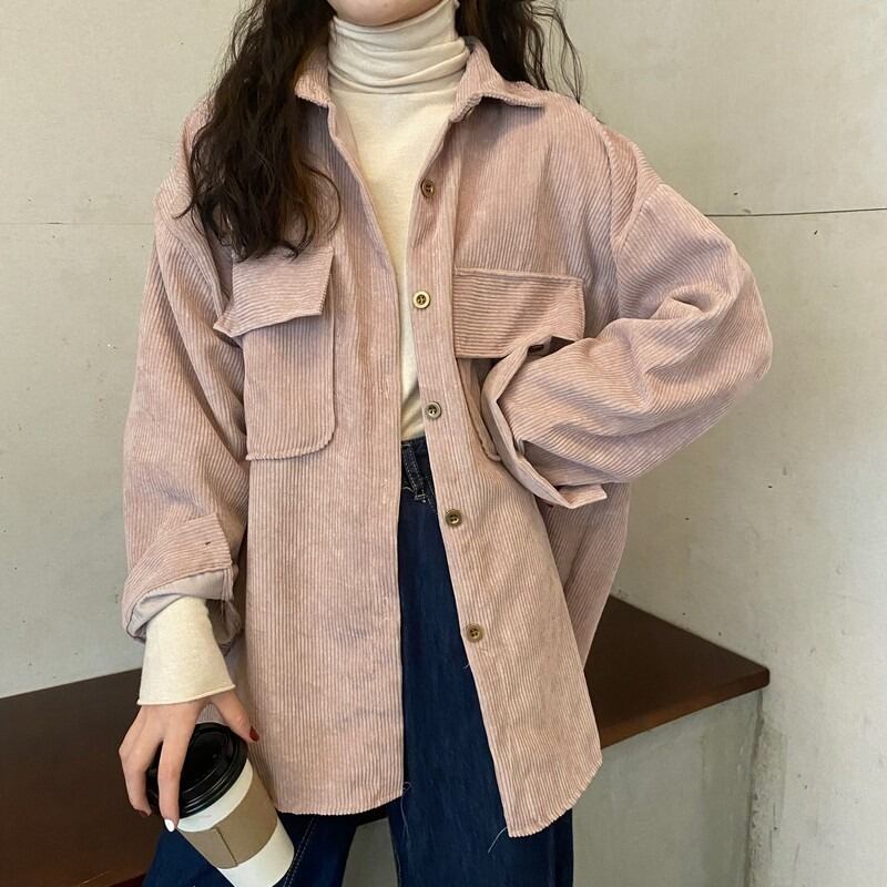 [XIAOXIN series]★Shirt★ 3color tops corduroy beige brown pink simple easy to match