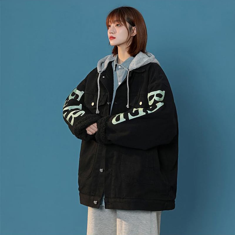 [Suikoishi Series] ★Winter Coat★ Brushed lining outerwear 2color fake layered thick warm unisex men's casual