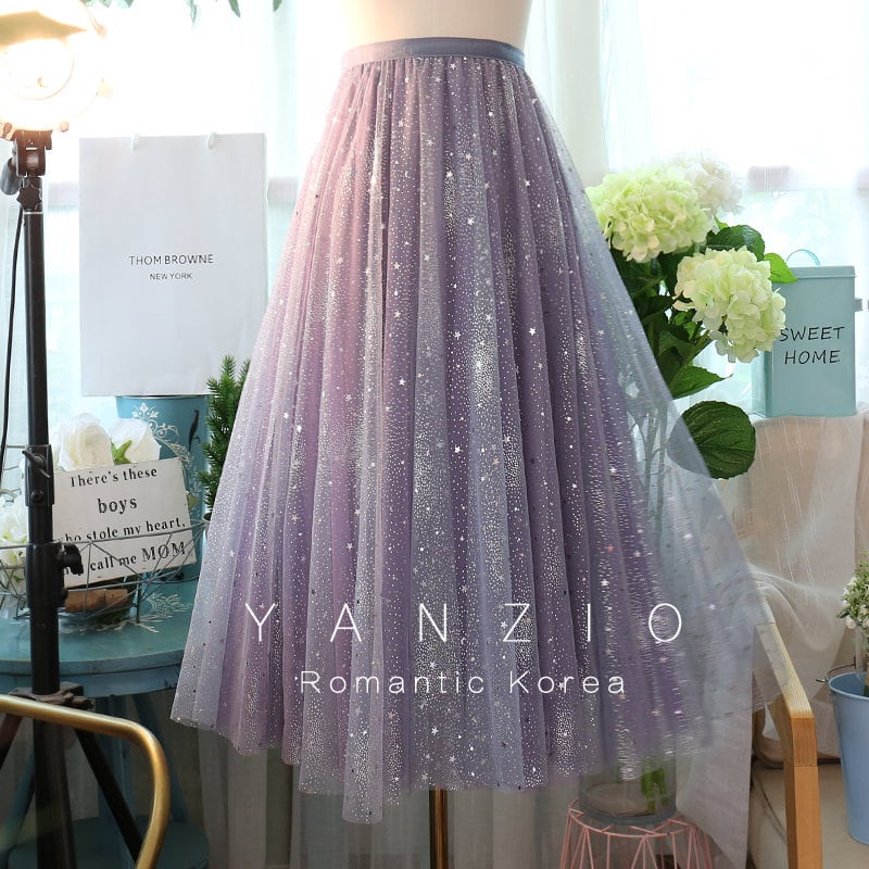 [YANZIO Series]★Love at first sight! ! Skirt★ Gradient fairy starry sky pattern Easy to match Elastic waist