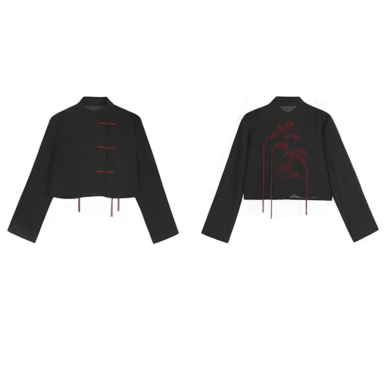 [Daiseiryusu Series] ★China style outerwear★ Tops embroidery black black unique color scheme slimming original