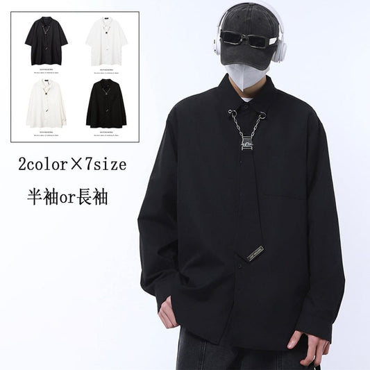 [KAER Series]★Shirt with tie★ Tops 2color Long sleeve shirt Short sleeve shirt Unisex Men's Large size Black White