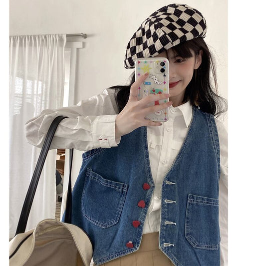 [KEKE Series] ★Vest★ Tops Denim Jeans Stylish Cute Button Hat Easy to match