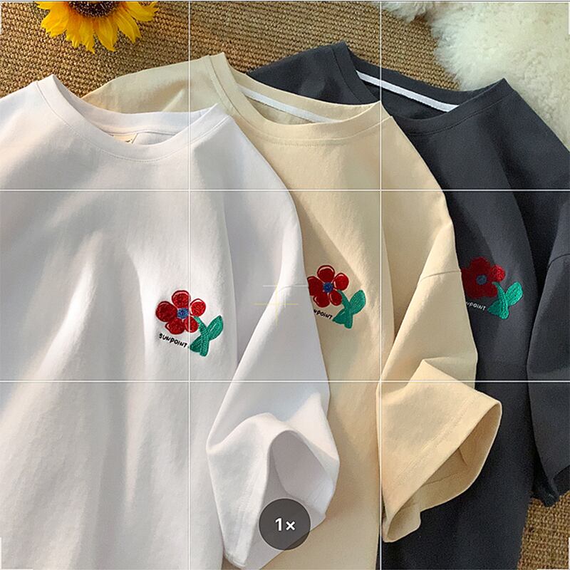 [SENSU Series] ★Short sleeve T-shirt★ 3color tops unisex men's T-shirt cotton simple flower