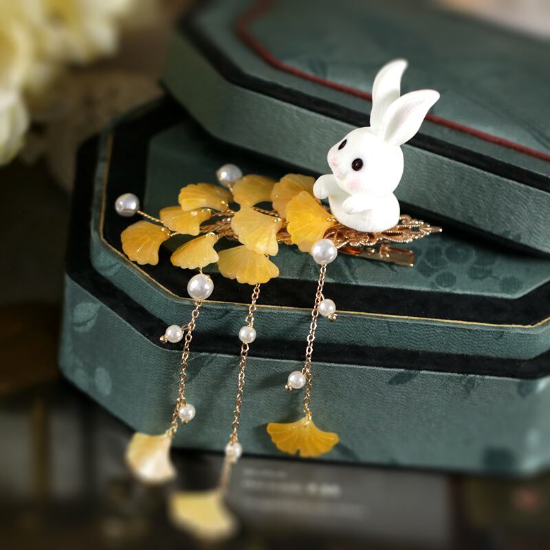 [Ma series] ★China style hair ornament★ 2color hairpin 1 piece Ginkgo women's accessories rabbit yellow blue