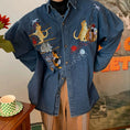 Load image into Gallery viewer, [C2 Studios Series] ★Embroidery Shirt★ Denim Shirt Cat Cat Tops Unisex Blue Blue Men's Cute
