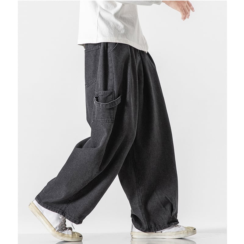 [Koji series] ★Denim pants★Men's trousers 2 colors Straight Large size Loose Casual Black Blue