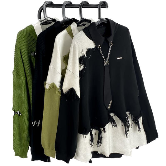 [ANAMONE STUDIO Series]★Sweater★ 2color Tops Unisex Men's Switching Black Green