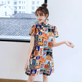 Load image into Gallery viewer, Chinese Style Dress SML XL 2XL One Piece After-Party Entrance Ceremony Retro Short Sleeve Floral Print A-line Unique
