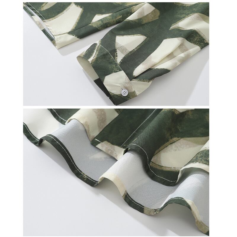 [TRAVEL ISSUANCE Series] ★Retro Shirt★ Oil Painting Style Shirt Print Long Sleeve Shirt Tops Unisex Men's Green Green