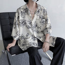 [Emeisa Series]★Shirt★ Tops 2color Short Sleeve Shirt Floral Shirt Unisex Men's Black White