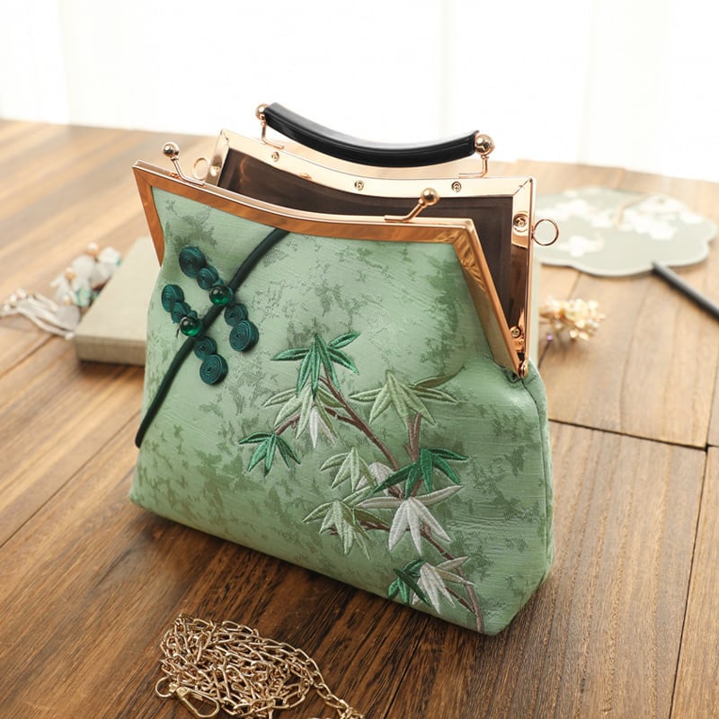 [Daughter Fish Series]★China style bag★ 2color Blue or green embroidery Chinese button Old-fashioned Easy to match Blue Green