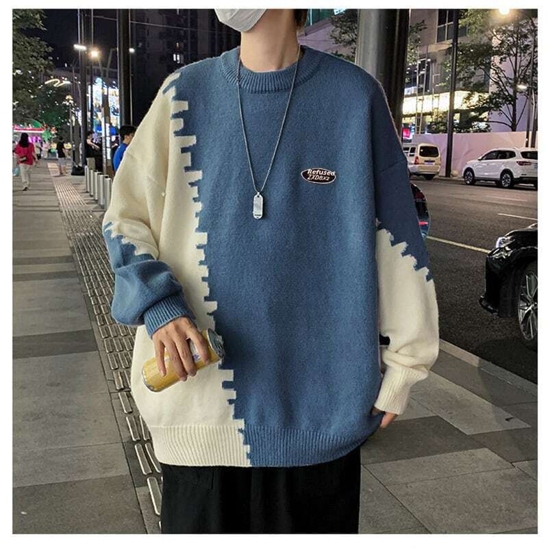 [Ruiweira Series] ★Sweater★ 3color knit tops Unisex Men's Color scheme Easy to match Black Gray Blue