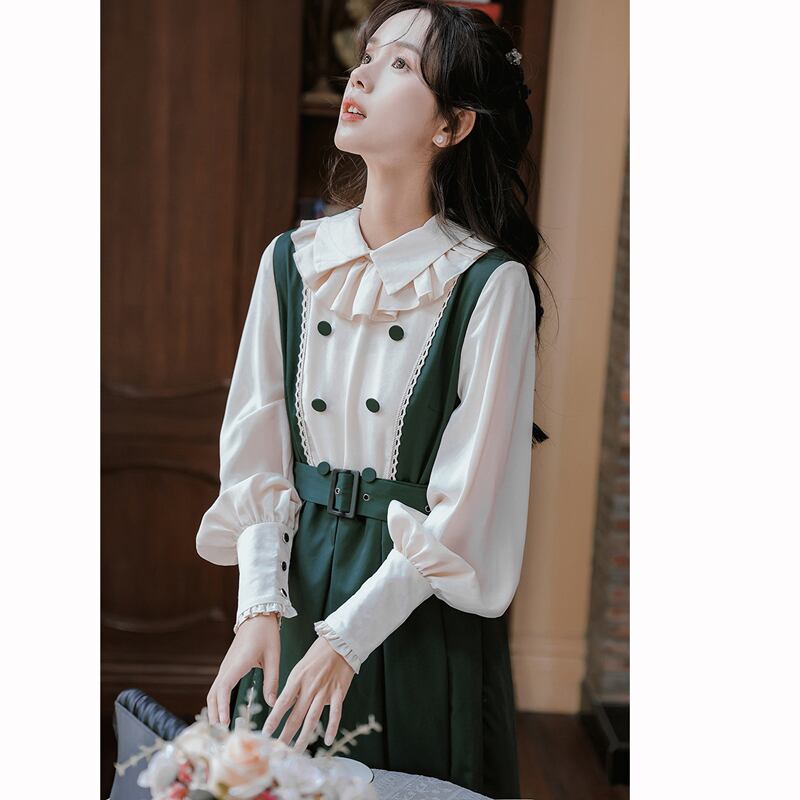 [QLD Series]★Dress★ Fake layered dress Improves temperament Green Green SML XL Cute