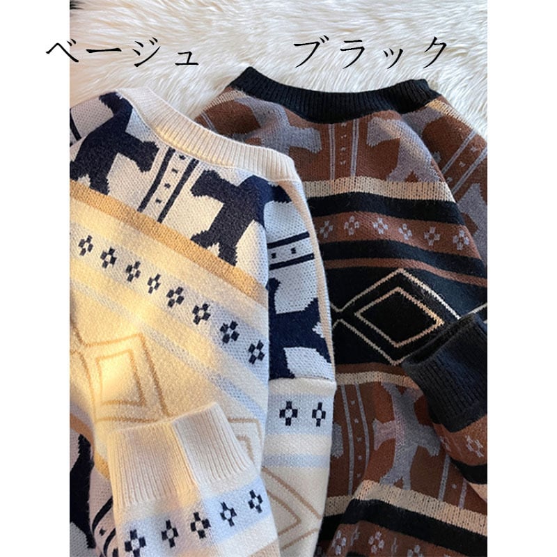 [Ushiomiomi Series] ★Sweater★ 2color knit tops Unisex Men's Large size Ethnic style Unique