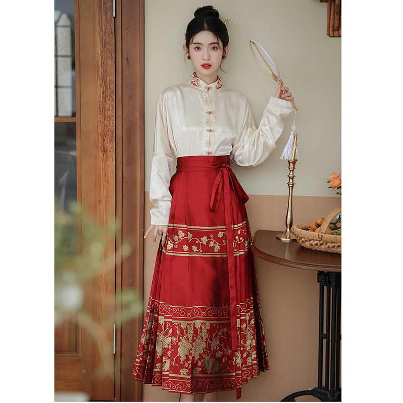 [BAIRIMENG Series] ★Chinese style skirt★ Maki skirt bottoms Hanfu skirt Red Red