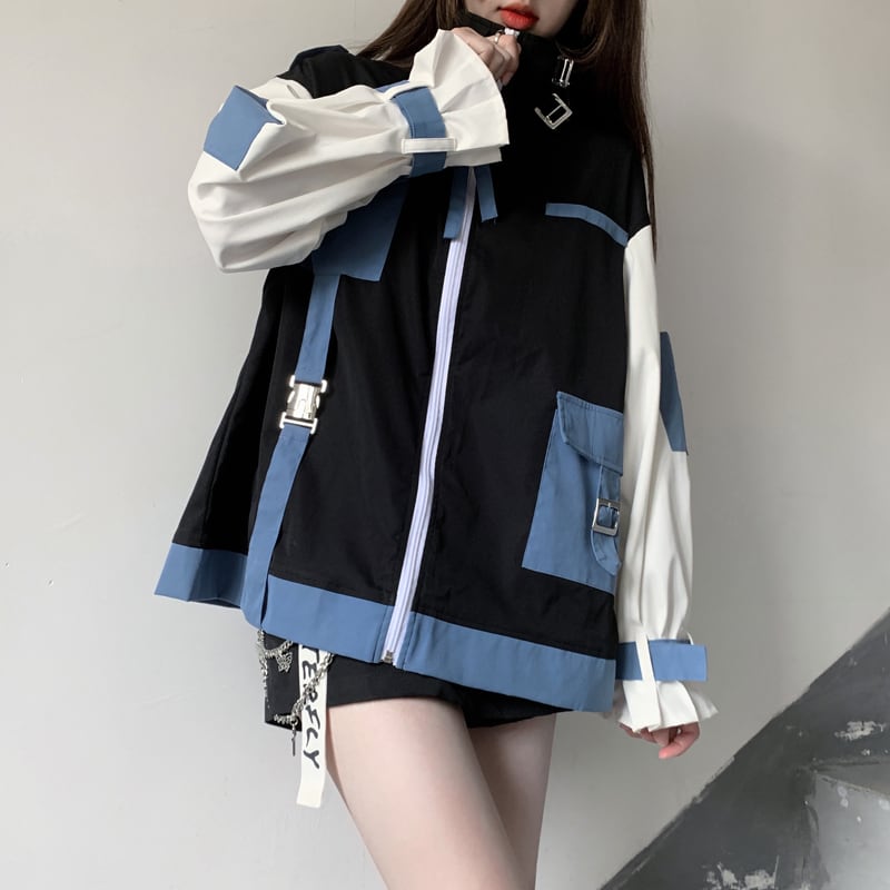 [Momoko Sakura Series] ★Jacket★ Outerwear cute color scheme original white blue black easy to match ladies