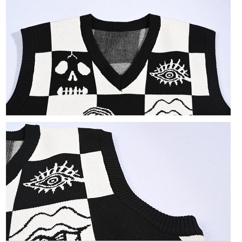 [Old Monster --- Abnormalism Series] ★Vest★ Tops V-neck Color scheme Black and white Original Retro Easy to match