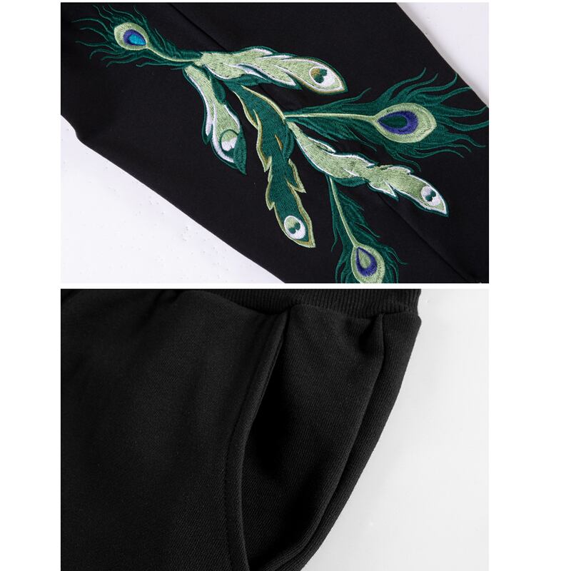 [Machiha clan series]★China style pants★Bottoms embroidery peacock peacock black black large size cool