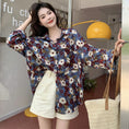 Load image into Gallery viewer, [YOUZI Series] ★Floral Pattern Shirt★ Tops Oil Painting Style Long Sleeve Shirt Loose Retro Commuting Date Cute Blue Blue
