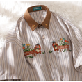 Load image into Gallery viewer, [Escaped Earth Series]★Shirt★ Tops Unisex Men's Embroidery Vertical Stripes Striped Pattern Color Scheme Bear Flower Retro Casual
