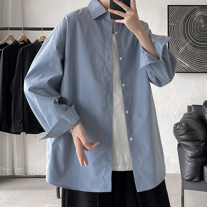 [BIGEMAN Series]★Shirt★ Tops 7color Unisex Men's Large Size Long Sleeve Shirt Plain Easy to Match