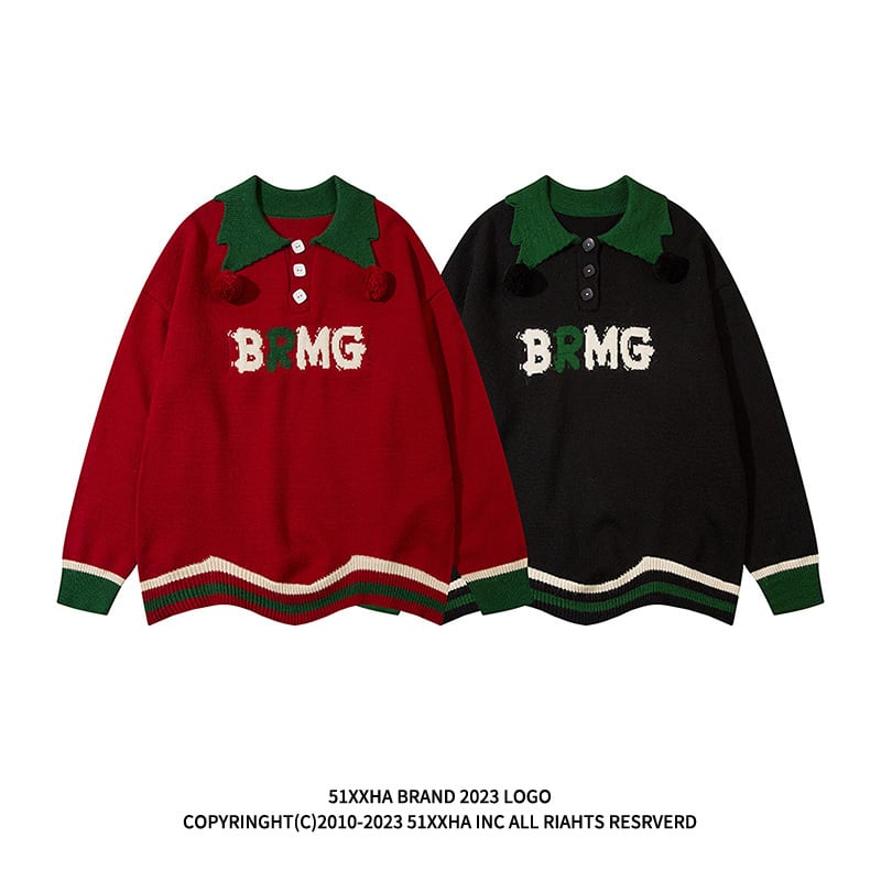 [51XIHA Series]★Sweater★ 2color Tops Christmas New Year Unisex Men's Red Green Black Alphabet