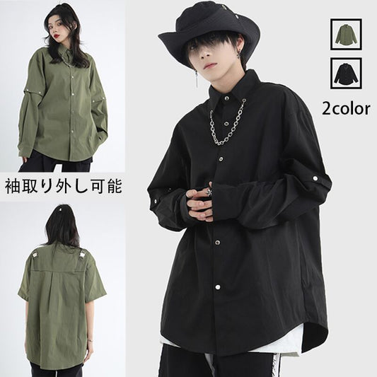 [Istudios Series]★Shirt with chain★ 2color tops long sleeve shirt short sleeve shirt unisex men's black green