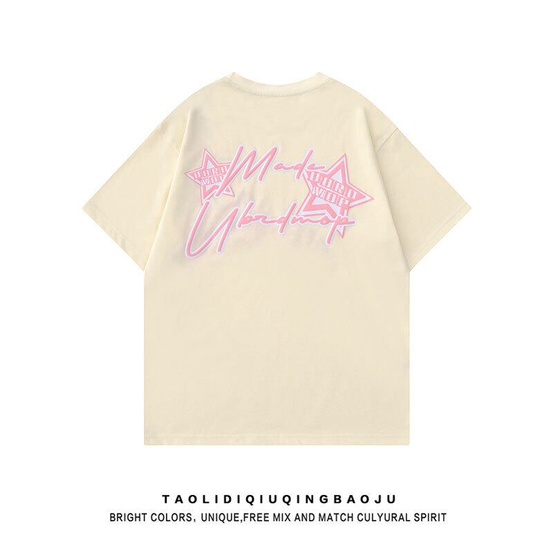 【逃離地球シリーズ】★Tシャツ★ 3color トップス 半袖シャツ 男女兼用 メンズ 星 アプリコット ブラック ホワイト