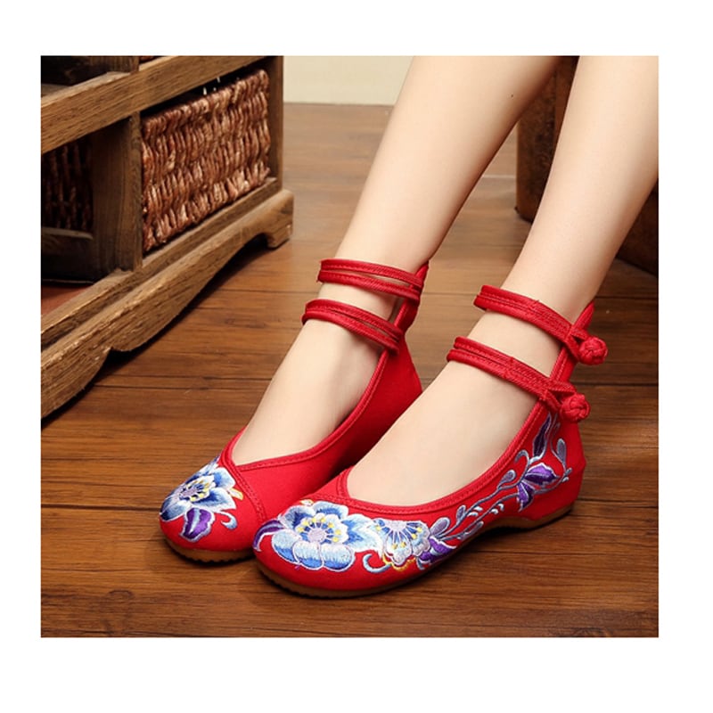 [ZIAMEI Series] ★Embroidery shoes★ Chinese shoes 4color Floral pattern Size 34-40 Cute shoes Flower embroidery Blue Red Black Beige