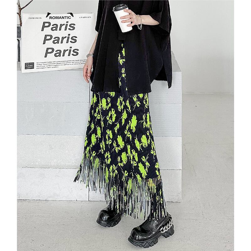 [YIDAO Series]★Skirt★ Bottoms Fringe Green Green Slimming Fashion Easy to match