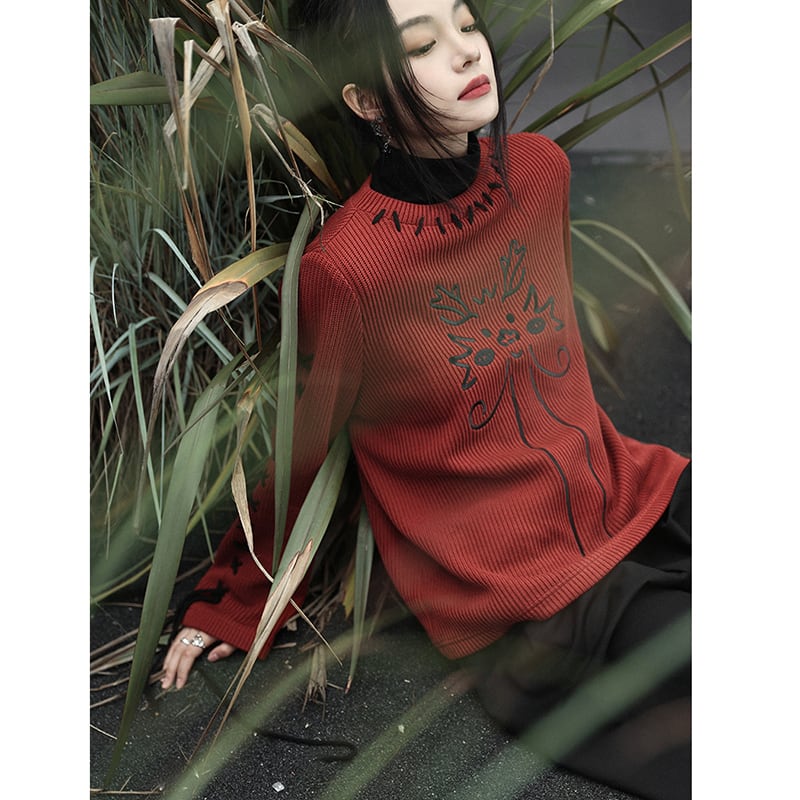 [Big Blue Dragon Series] ★Chinese style sweater★ Knit tops Dragon embroidery Chinese clothes Red Red New Year Christmas